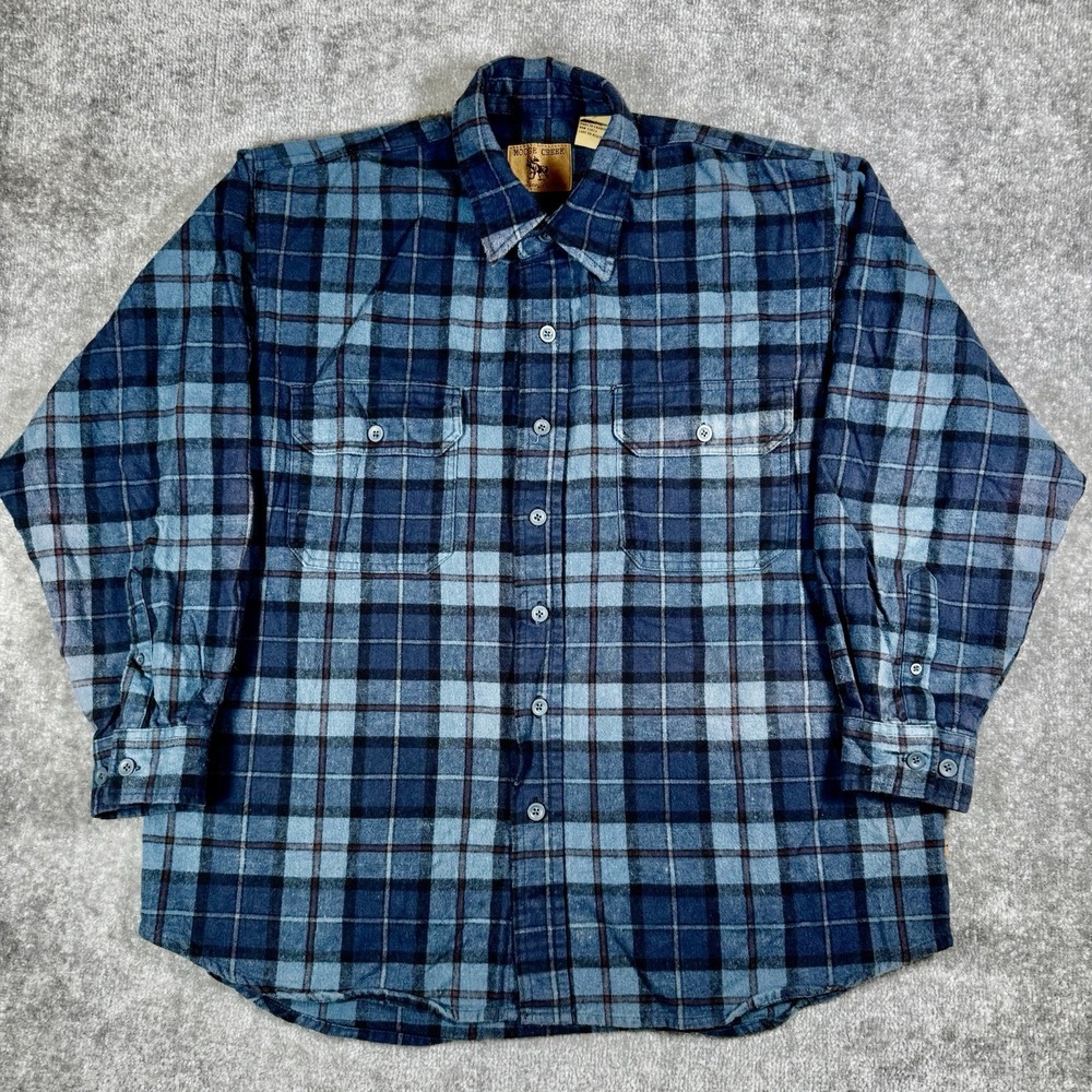 Moose Creek Flannel Shirt Men's Large Blue Plaid Long Sleeve Button Up Workwear